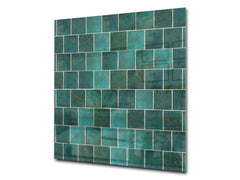 Printed Tempered glass wall art – Glass kitchen backsplash NBS05 Textures and tiles 1 Series: Green vintage ceramic tiles 1