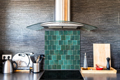 Printed Tempered glass wall art – Glass kitchen backsplash NBS05 Textures and tiles 1 Series: Green vintage ceramic tiles 1