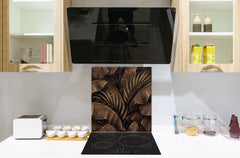 Toughened glass backsplash – Art glass design printed glass splashback NBS11 Tropical Leaves Series: Bronze banana leaves