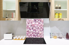 Unique Glass kitchen panel – Tempered Glass backsplash – Art design Glass Upstand NBS09 Colourful Variety Series: Pink pearls
