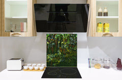 Stunning printed Glass backsplash – Tempered glass kitchen wall panel NBS07 Vintage leaves and patterns Series: Rich green fern