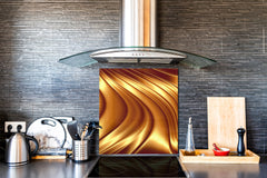 Stylish Tempered glass backsplash – Glass kitchen splashback – Glass upstand NBS08 Golden Waves Series: Liquid gold 2