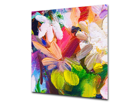 Printed Tempered glass wall art – Glass kitchen backsplash NBS12 Paintings Series: Impressionist flowers