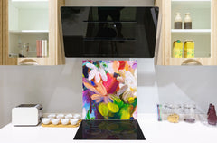 Printed Tempered glass wall art – Glass kitchen backsplash NBS12 Paintings Series: Impressionist flowers