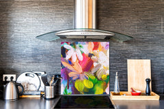 Printed Tempered glass wall art – Glass kitchen backsplash NBS12 Paintings Series: Impressionist flowers
