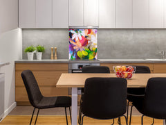 Printed Tempered glass wall art – Glass kitchen backsplash NBS12 Paintings Series: Impressionist flowers