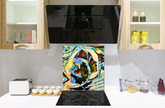 Printed Tempered glass wall art – Glass kitchen backsplash NBS12 Paintings Series: Stained glass