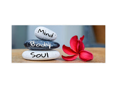 Wide-format glass kitchen panel with and w/o stainless steel metal back-coating: Holistic Zen