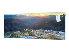 Wide-format glass kitchen panel with and w/o stainless steel metal back-coating: Yuanyang Rice Terrace, China