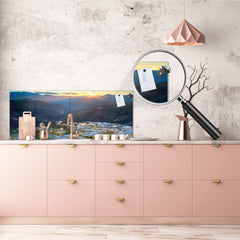 Wide-format glass kitchen panel with and w/o stainless steel metal back-coating: Yuanyang Rice Terrace, China