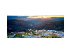 Wide-format glass kitchen panel with and w/o stainless steel metal back-coating: Yuanyang Rice Terrace, China