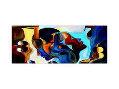 Wide-format glass kitchen panel with and w/o stainless steel metal back-coating: Stained human profiles