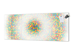 Wide-format glass kitchen panel with and w/o stainless steel metal back-coating: Mixed circles pop art