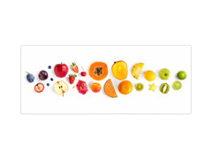 Wide-format glass kitchen panel with and w/o stainless steel metal back-coating: Creative fruit set