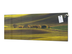 Wide-format glass kitchen panel with and w/o stainless steel metal back-coating: Rolling Spring