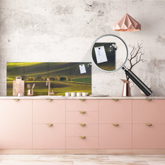 Wide-format glass kitchen panel with and w/o stainless steel metal back-coating: Rolling Spring