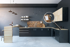 Glass kitchen panel with and w/o stainless steel back-coating: Pebbles in water