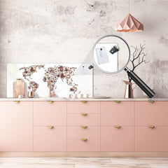 Glass kitchen panel with and w/o stainless steel back-coating: World coffee map