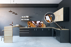 Glass kitchen panel with and w/o stainless steel back-coating: Tropical leaves