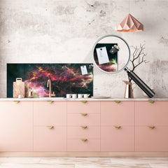 Glass kitchen panel with and w/o stainless steel back-coating: Star burst motion