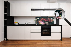 Glass kitchen panel with and w/o stainless steel back-coating: Star burst motion