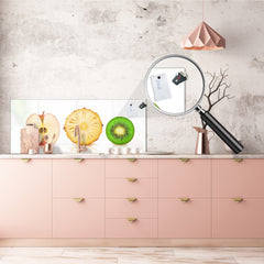 Glass kitchen panel with and w/o stainless steel back-coating: Half fruits 2