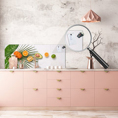 Glass backsplash w/ and w/o metal sheet backing with magnetic properties: Crreative Tropical mix