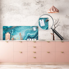 Glass backsplash w/ and w/o metal sheet backing with magnetic properties: Ocean briefing art 2