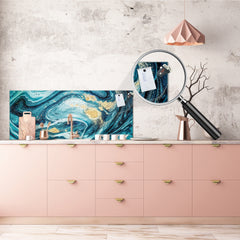 Glass backsplash w/ and w/o metal sheet backing with magnetic properties: Ocean briefing art 3