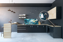 Glass backsplash w/ and w/o metal sheet backing with magnetic properties: Ocean briefing art 3