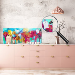 Glass backsplash w/ and w/o metal sheet backing with magnetic properties: Hand painted flowers