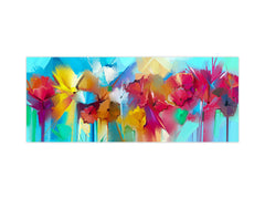 Glass backsplash w/ and w/o metal sheet backing with magnetic properties: Hand painted flowers