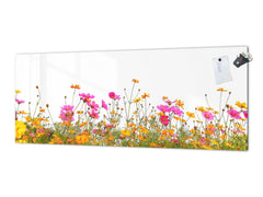 Glass backsplash w/ and w/o metal sheet backing with magnetic properties: Spring flower bed
