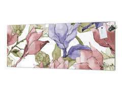 Glass backsplash w/ and w/o metal sheet backing with magnetic properties: Wildflower magnolia Aquarelle