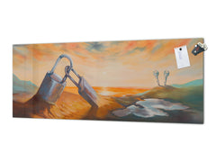 Glass backsplash w/ and w/o metal sheet backing with magnetic properties: Surrealistic Valentines Day