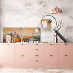 Glass backsplash w/ and w/o metal sheet backing with magnetic properties: Surrealistic Valentines Day