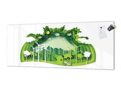 Glass backsplash w/ and w/o metal sheet backing with magnetic properties: 3D paper ecology