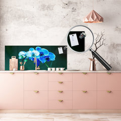 Large format horizontal backsplash - magnetic and non magnetic tempered glass: Flowering orchid