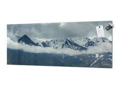 Large format horizontal backsplash - magnetic and non magnetic tempered glass: Rain clouds among the peaks