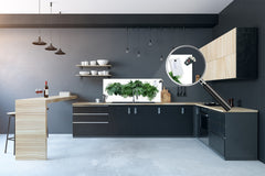 Large format horizontal backsplash - magnetic and non magnetic tempered glass: Tropical leaves