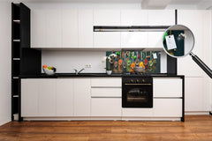 Salpicadero de vidrio con respaldo de metal - Panel de vidrio para cocina: Hierbas de colores