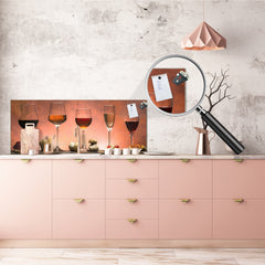 Glass splashback with metal backing - Kitchen glass panel: Wines and food