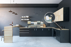 Glass splashback with metal backing - Kitchen glass panel: Metal Decor