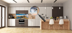 Glass splashback with metal backing - Kitchen glass panel: Padar Island