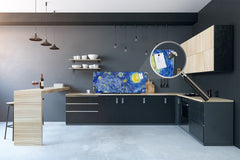 Glass splashback with metal backing - Kitchen glass panel: Moon bright