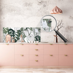 Glass splashback with metal backing - Kitchen glass panel: Philodendron vintage