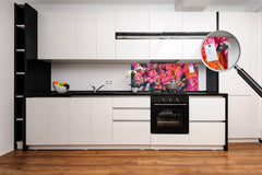 Glass splashback with metal backing - Kitchen glass panel: Psychedelic smears of paint