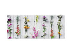 Glass splashback with metal backing - Kitchen glass panel: White wooden flower deco