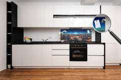Stunning glass wall art - Wide format backsplash with magnetic properties: fly in above clouds