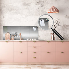 Stunning glass wall art - Wide format backsplash with magnetic properties: Elefant with zebra in Etosha